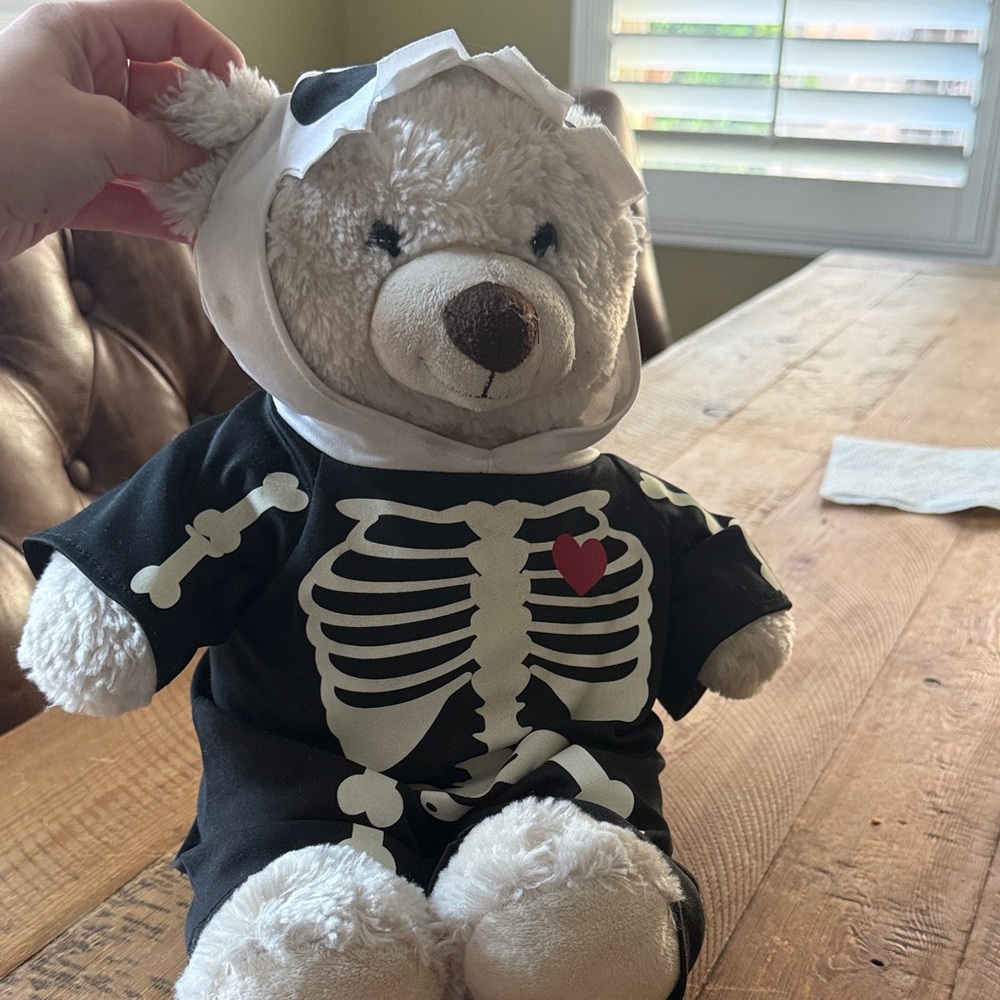 Build-A-Bear White Teddy in Skeleton Outfit